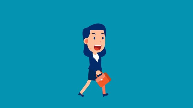 Man character walking animation. Businesswoman walks, a step by step cycle of pictures. Vector illustration