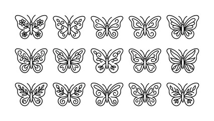 Butterfly Collection Black Line Art On White Background © kaziashabul24