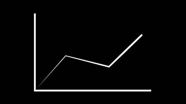 Minimalist white line graph showing business growth, financial trend, market success, economic recovery, and positive performance isolated on black background vector illustration.