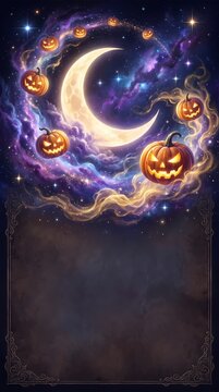 Floating Pumpkin Galaxy Halloween Poster Template