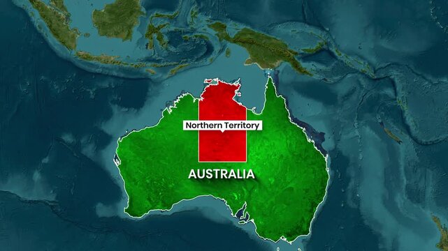 Australia Map Zooming In, Highlighting the Northern Territory State Region