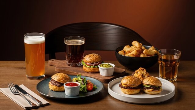 Gourmet Mini Beef Sliders with Craft Beer and Snacks
