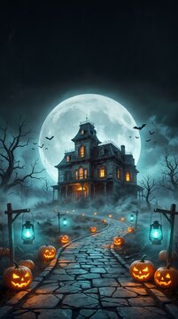 Haunted Victorian Mansion Halloween Poster Background