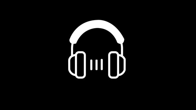 Headphone, headset or earphones with sound wave animated icon for sound music, player, audio, speaker volume, entertainment, media technology and other. 4K animation  with black  background