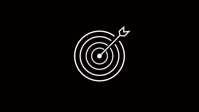 Business target white line icon animation on a transparent background 4k video