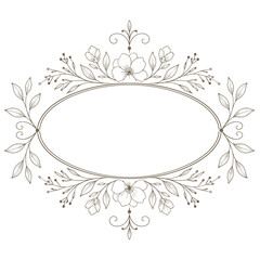 Obraz premium Elegant oval floral frame with hand drawn flowers for wedding invitations