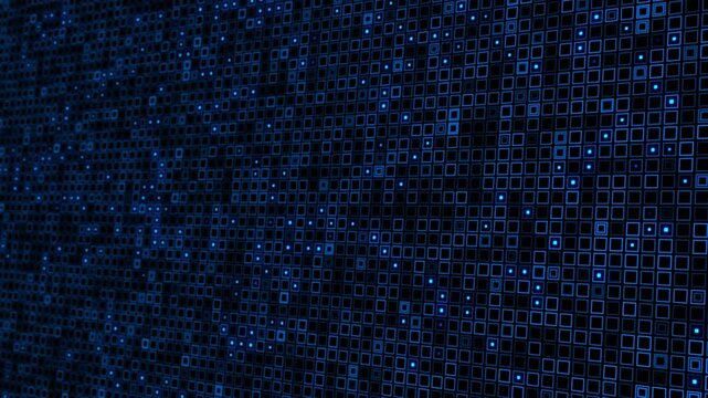 Blue square matrix pattern with glowing grid cells, dotted depth, and dark digital surface. Perfect for 19 videos, data dashboards, abstract intros, cyber themes, and motion overlays.
