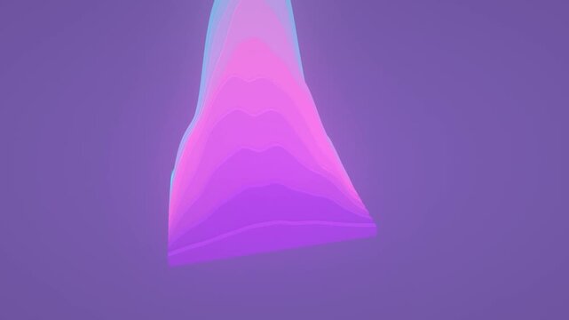 Layered topographic data wave forms a dynamic 3D animation landscape with a glowing neon purple and cyan gradient in a futuristic concept art loop