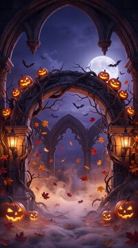Luxury Halloween Festival Poster Template with Moon Gate
