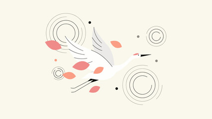 Obraz premium Crane flying with lotus petals – Suitable for zen wellness themes, yoga branding, or spa wall art.