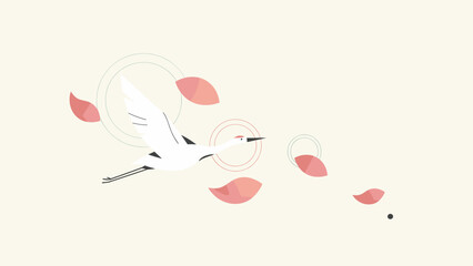 Obraz premium Crane in flight with lotus petals – Perfect for meditation guides, Asian culture art, or wellness decor.