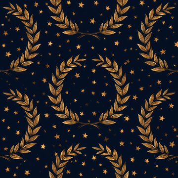Seamless Pattern of Laurel Wreaths and Stars for veterans day design