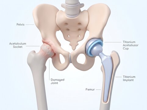 Hip Replacement Surgery Anatomy With Titanium Implant