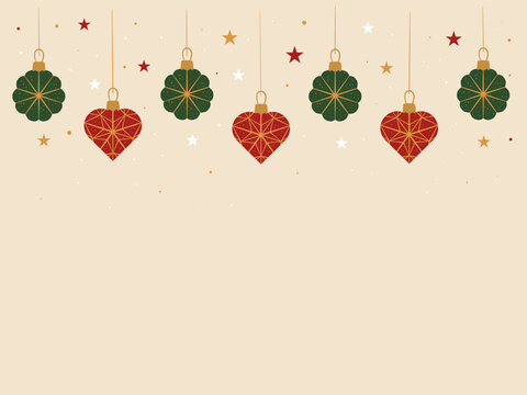 Christmas Ornaments Garland on Beige Background with Copy Space