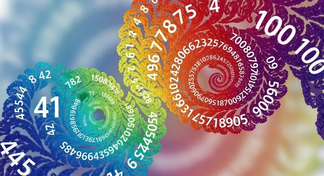 Abstract numerical spiral fractal with colorful gradient