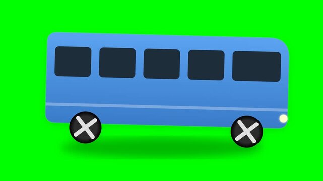 Animation of Blue Bus Driving on Green Screen Background for Motion Graphics Compositing Projects