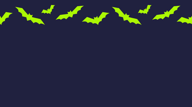 Minimalist flat vector style halloween background with bat silhouettes top edge, empty copy space template for discord server banner