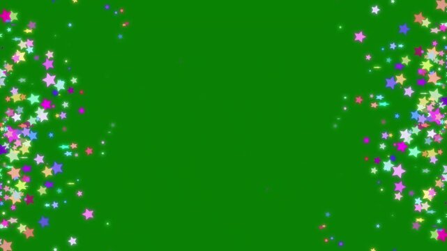 Colorful star particles vertical side frame border looping motion graphic on green screen