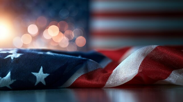 Soft Blurred Bokeh American Flag Background for veterans day design