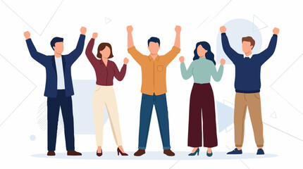 Fototapeta premium Diverse Team Celebrating Success and Achievement with Raised Arms, Vector Art