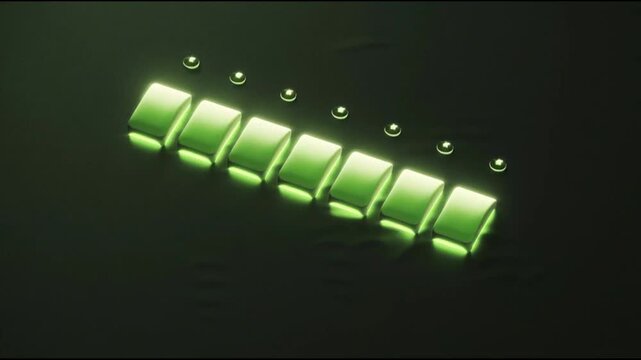 Green glowing led indicator lights on a dark control panel