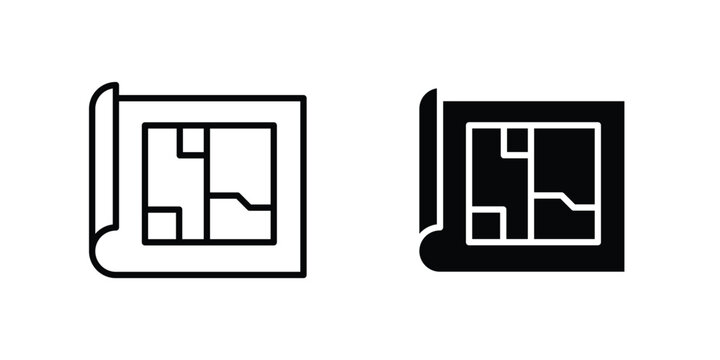 Construction plans icon outline artwork set