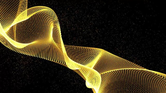 Looping Abstract Digital Particle Wave Background Created with Trapcode Form, Futuristic Technology Mesh Animation, Flowing Dots, Seamless 4K Motion Graphics in After Effects on Black Background.