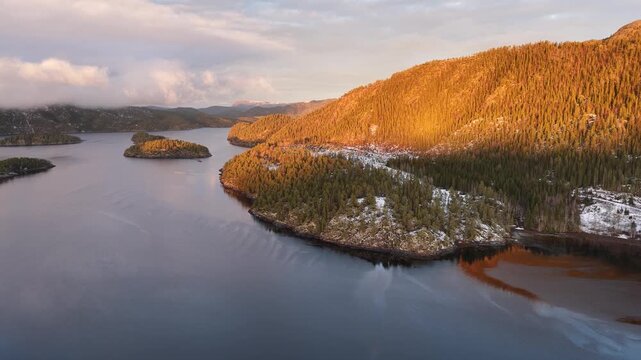 Norway Bangsund Namsen Fjorden Sm&aring;b&aring;thavn Fjalbotnet Kj&oslash;ls&oslash;ya Island Tr&oslash;ndelag 4K Aerial Drone
