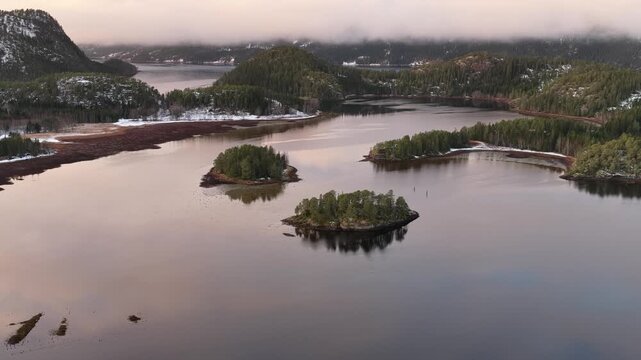 Norway Bangsund Namsen Fjorden Sm&aring;b&aring;thavn Fjalbotnet Kj&oslash;ls&oslash;ya Island Tr&oslash;ndelag 4K Aerial Drone