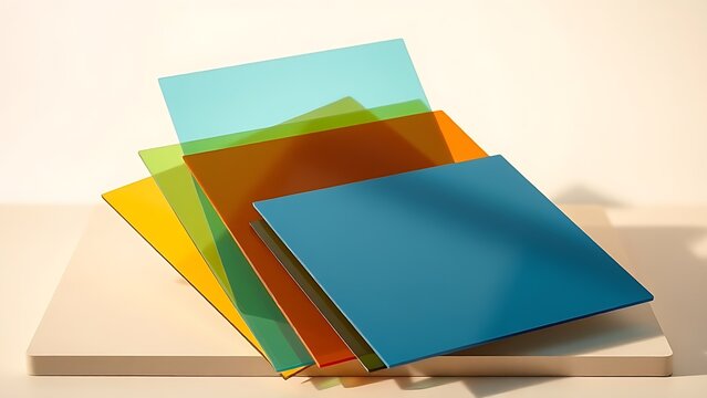 Colorful fused plastic board samples, sustainable recycled material for design and corporate concepts