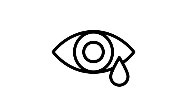A simple black and white line art icon of a crying eye with a single teardrop.