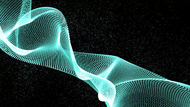 Flowing Digital Particle Wave Background with Futuristic Technology Mesh, Abstract Trapcode Form Animation, Seamless 4K Loop, Motion Graphics in After Effects on Black Background.