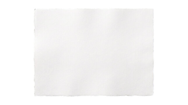 Blank white handmade watercolor paper with deckle edge on a transparent background