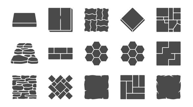 Collection of paving stone and floor tile silhouette icons.