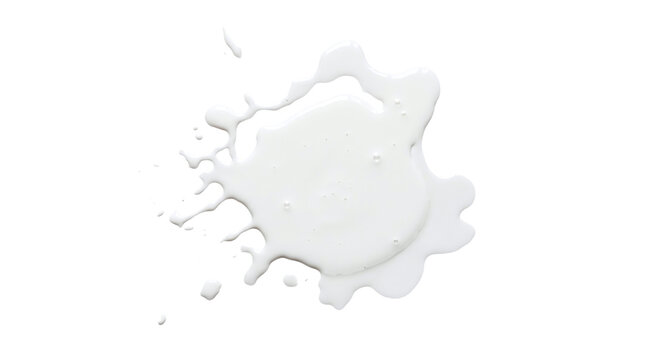 White cosmetic lotion spill puddle with scattered droplet on a transparent background