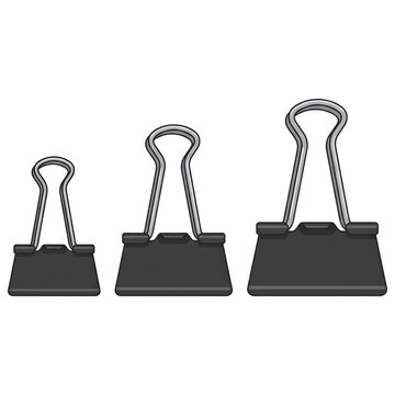 Three black foldback binder clips set on transparent background