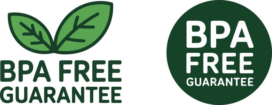 Bpa free guarantee vector illustration featuring green leaves and bold typography isolated on white background for modern packaging product design