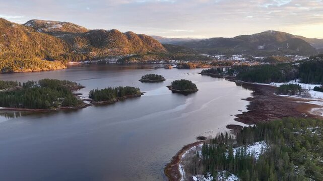 Norway Bangsund Namsen Fjorden Sm&aring;b&aring;thavn Fjalbotnet Kj&oslash;ls&oslash;ya Island Tr&oslash;ndelag 4K Aerial Drone