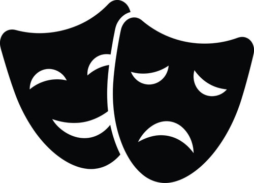 Silhouette vector theatrical comedy and tragedy drama mask symbol design