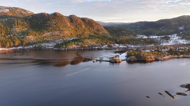 Norway Bangsund Namsen Fjorden Sm&aring;b&aring;thavn Fjalbotnet Kj&oslash;ls&oslash;ya Island Tr&oslash;ndelag 4K Aerial Drone