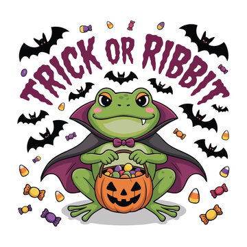 Trick or Ribbit Shirt Design, Halloween Frog T-shirt, Cute Frog Sublimation, Spooky Frog Illustration, Witch Halloween Animal Graphic