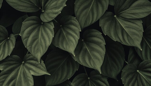 Lush Dark Green Heart-Shaped Leaf Pattern Background