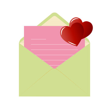 Open Love Envelope with Card. Valentine Card
