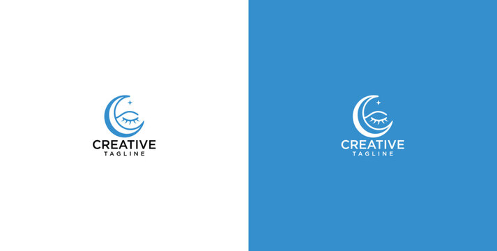 Minimalist Crescent Moon and Closed Eye Logo Design for Sleep and Meditation Brands