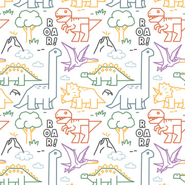 Adorable Cartoon Dino Background for Kids Fabric and Nursery Design