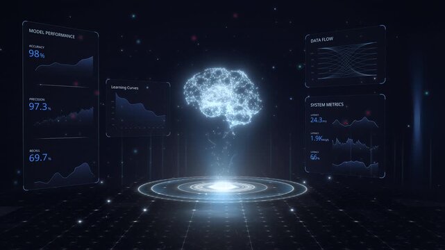 3D AI Brain Hologram Neural Network Dashboard Technology Animation 4K
