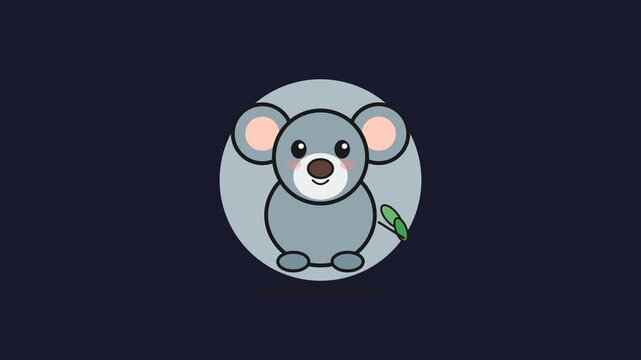 Cute Cartoon Koala Waving Leaf in Friendly Loop Animation