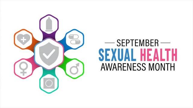Animated healthcare network with medical icons promoting Sexual Health Awareness Month and preventive care.