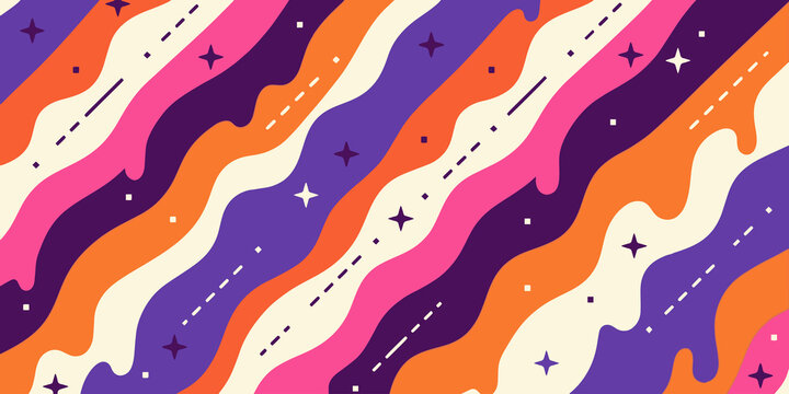 Retro Diagonal Wave Stripes in Purple Orange and Pink&mdash;Ideal for Vibrant Background and Print Design