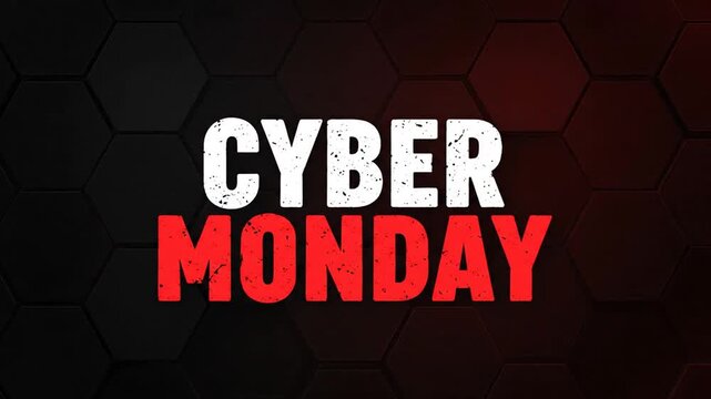 Cyber Monday typography on dark hexagonal pattern background